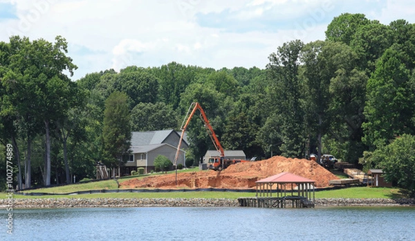 Fototapeta New custom home being built on Lake Norman in North Carolina, USA.