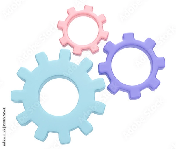 Fototapeta Gear wheels. cogs and gears mechanism isolated on transparent background. 3D render.