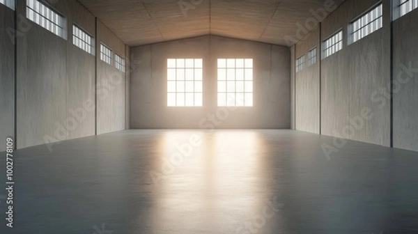 Fototapeta A large, empty room with two windows and a white ceiling