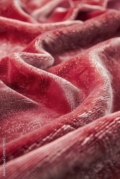 Fototapeta A highly detailed shot of velvet fabric, showing the soft, plush surface with light reflecting gently off the fibers, luxurious material, tactile sensation