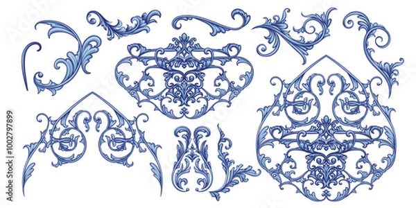 Fototapeta Decorative frame in Baroque style, intricate vector design