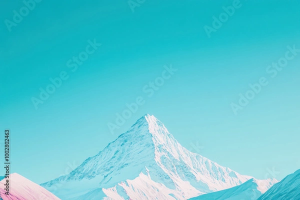 Fototapeta Majestic snow-capped mountain against a clear blue sky, serene and breathtaking view.