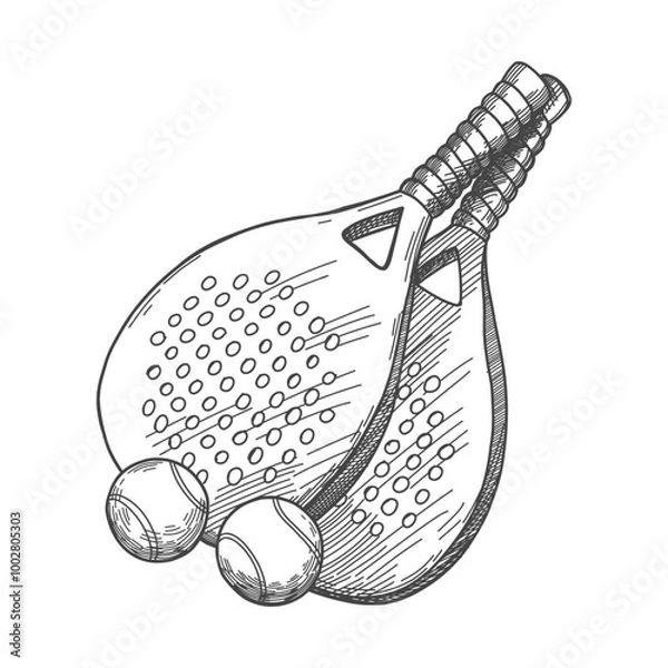 Fototapeta Vector illustration with pickleball equipment. Balls and rackets in sketch style.