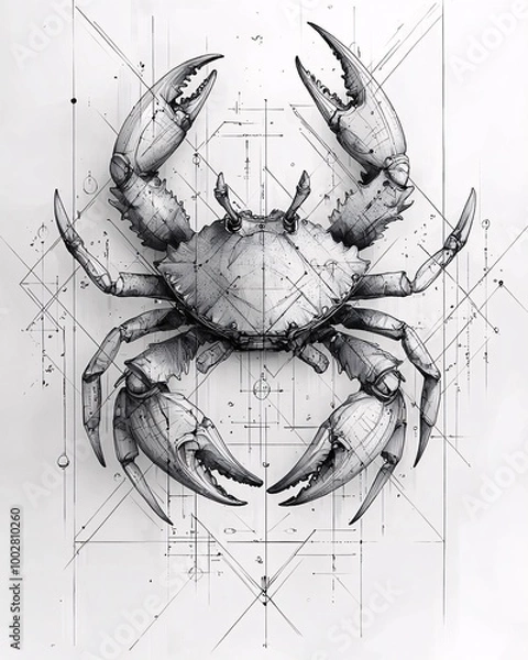 Fototapeta Abstract Cancer zodiac sign tattoo design, featuring a geometric cancer made of overlapping circles and angled lines
