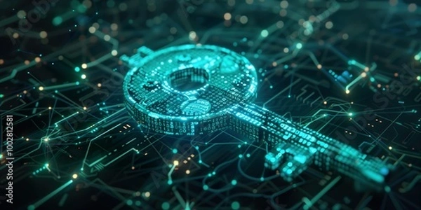 Obraz Glowing digital key with data patterns, representing cybersecurity, encryption, and secure information access