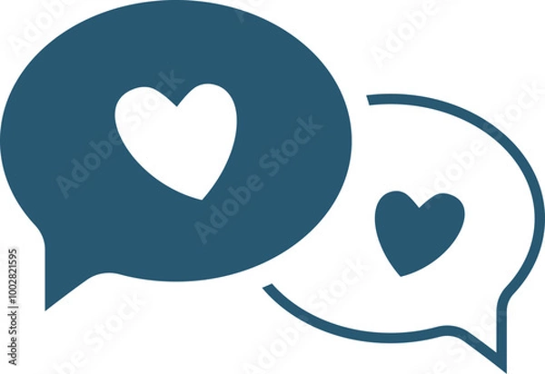 Fototapeta Icon of two chat bubbles with heart symbols. Vector illustration with transparent background.
