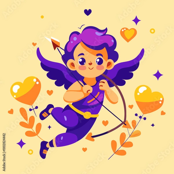 Obraz Cupid with bow and arrow, concept for Valentine's Day love and romance. Scalable vector SVG illustration