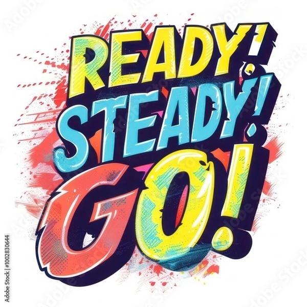 Fototapeta Ready! Steady! Go! color text, lettering on a white background