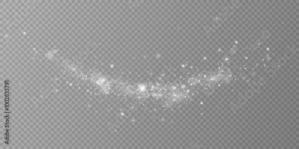 Fototapeta Sparkling magical dust particles. Dust sparks and white stars shine with a special light. Shiny elements on a transparent background.	
