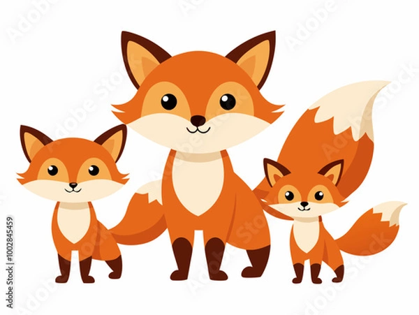 Fototapeta Set of four adorable cartoon foxes