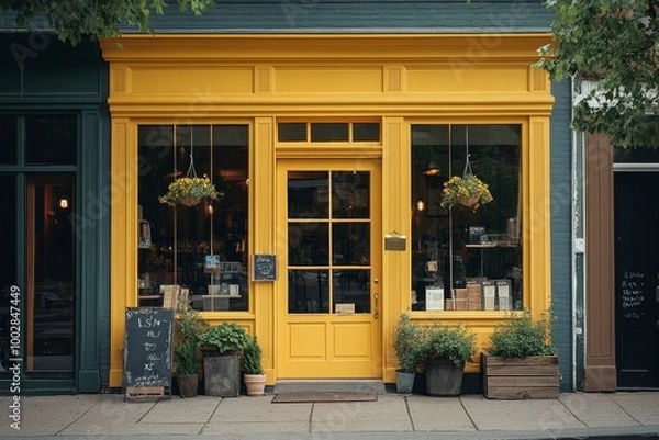 Fototapeta The exterior facade of a generic small business, Generative AI