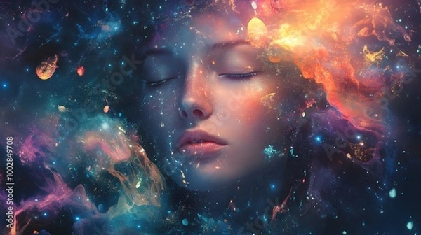 Obraz Ethereal Cosmic Muse with Glowing Celestial Energy