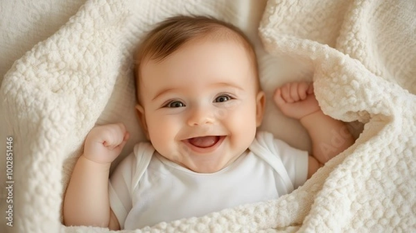 Obraz Innocent baby under a gentle blanket, radiating happiness and warmth.