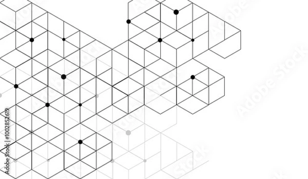 Fototapeta Abstract background with connected hexagons and dots