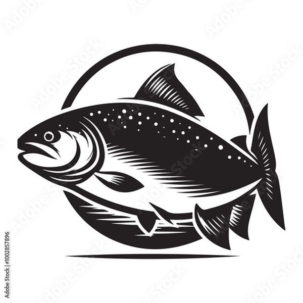 Obraz Salmon Silhouette, Stylish icon, template, background, tattoo. Print for t-shirt. Hand drawn vector illustration, Salmon black vector, isolated.