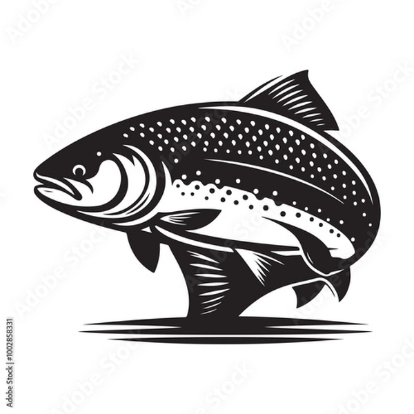 Obraz Salmon Silhouette, Stylish icon, template, background, tattoo. Print for t-shirt. Hand drawn vector illustration, Salmon black vector, isolated.