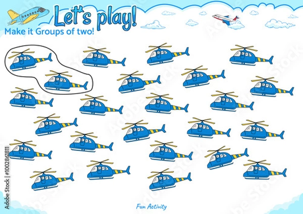 Fototapeta Make it groups of two fun logic game for kid activities air transport 3