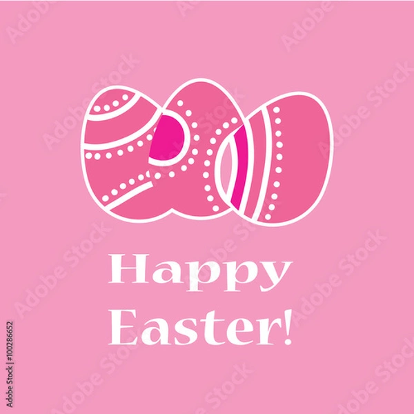Fototapeta Vector illustration of Easter Eggs - pink greeting card. Simple dots and lines ornament on eggs. Elegant and cute Easter illustration. Eps 10.
