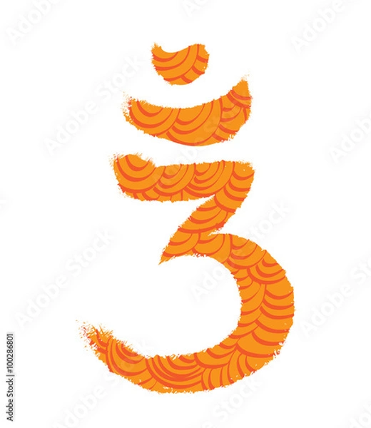 Fototapeta Calligraphy OM, AUM religious symbol. Grunge omh symbol, hand writting with pattern. Assamese, Bengali, Oriya version of sign. OM mean peace, harmony. Om vector illlustration, artistic painting.