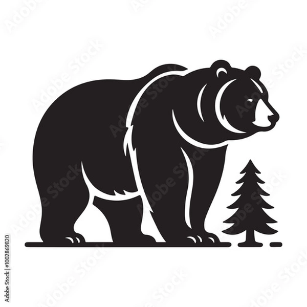 Obraz Bear Silhouette, Stylish icon, template, background, tattoo. Print for t-shirt. Hand drawn vector illustration, Bear black vector, isolated.