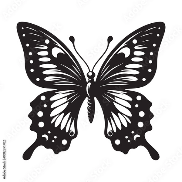 Obraz Butterfly Silhouette, Stylish icon, template, background, tattoo. Print for t-shirt. Hand drawn vector illustration, Butterfly black vector, isolated.