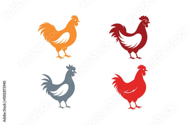 Fototapeta Vector illustrations of chicken and rooster on white background