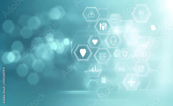 Obraz Futuristic Healthcare Interface with Medical Icons and Digital Network