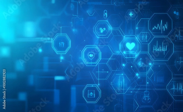 Fototapeta Futuristic Healthcare Interface with Medical Icons and Digital Network