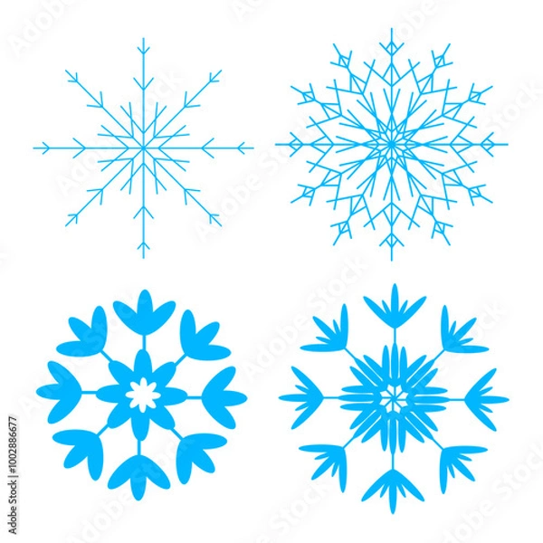 Obraz Snowflakes blue lines and circles. Cute snow flake collection isolated on white background. Nice snowflakes collection for Christmas cards or banners EPS 10
