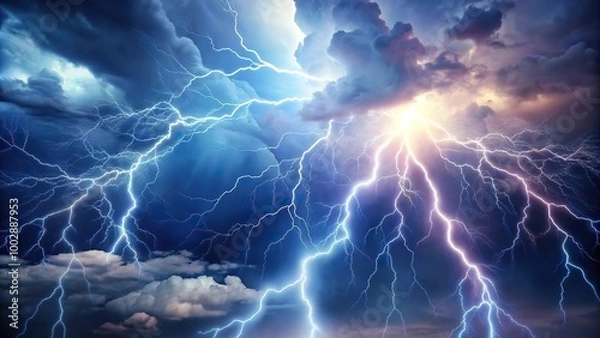 Obraz Abstract aerial thunderstorm energy background with lightning flashes and nature textures