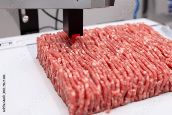 Fototapeta Artificial minced meat created in a laboratory AI generative