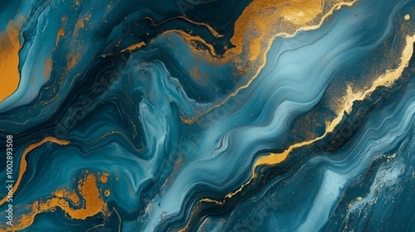 Fototapeta Stunning abstract artwork featuring blue and gold swirls on canvas showcasing fluid movement and rich textures in a contemporary style