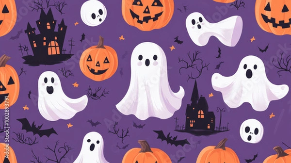 Obraz Cute Halloween designs! This collection features ghosts, pumpkins, bats, candy, cats, skulls, spiders, graves, and a castle. Perfect for making decorations or printing on fun items.
