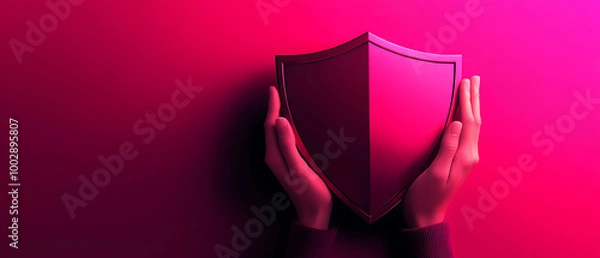 Obraz Hands holding a shield against a vibrant pink background.