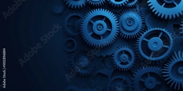 Obraz Blue gears and cogs on a dark background, a technology banner design for the industrial concept