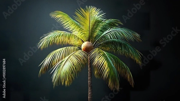 Fototapeta Coconut Tree with Ripe Coconuts on Dark Background
