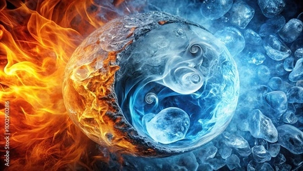 Obraz abstract background of ice and fire in yin and yang style extreme close-up