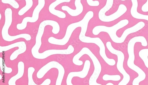 Fototapeta Pink and white pattern of squiggles on a plain white background