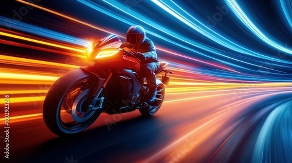 Fototapeta Dynamic Motorcycle in Motion with Light Trails