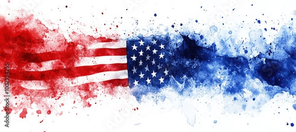 Fototapeta Watercolor American Flag with Copy Space