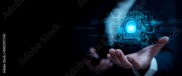 Fototapeta cybersecurity for business managed the document privacy to protection online data by lock icon virtual screen technology,protecting personal data on laptops interfaces prevent mail from scammer hacker