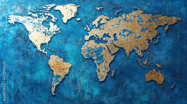 Fototapeta Abstract world map on blue