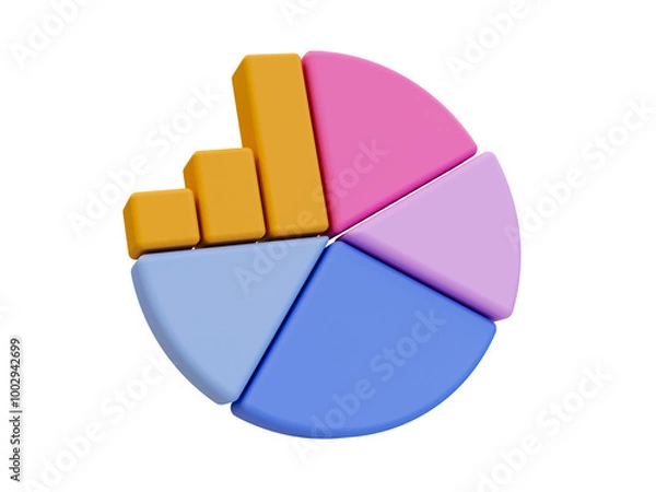 Fototapeta 3D illustration of a colorful pie chart and bar graph, symbolizing data analytics, statistics, and business performance.