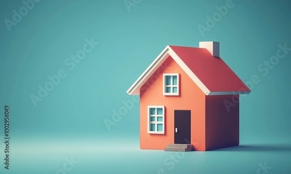 Fototapeta A simple house symbol in cartoon minimal style represents real estate or mortgage concepts in 3D  form, Generative AI