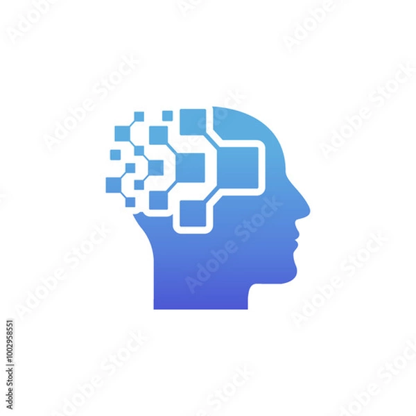 Fototapeta Human technology or human digital, head tech icon symbol, robot tech logo design