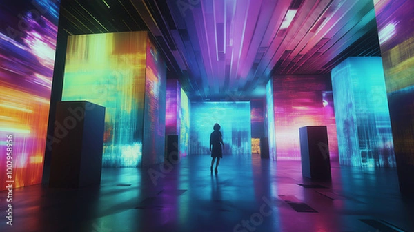 Fototapeta 多数のディスプレイの中に没入する未来的な美術館もしくは博物館