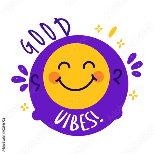 Fototapeta A cartoon style sticker of good vibes 