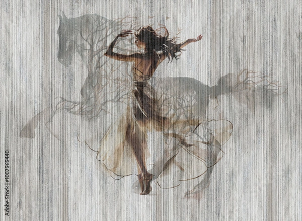 Obraz Beautiful woman dancing like amazing horse. Illustration can be used as wallpaper, poster, decoration