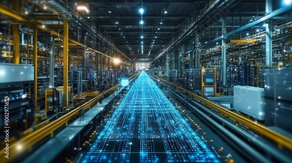 Fototapeta The concept of construction technology intersects with communication networks, embodying the principles of Industry 4.0 and factory automation, Generative AI