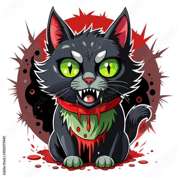 Fototapeta illustration of a horror cat, halloween cat vector,  monster cat, scary cat, demon cat, ugly cat